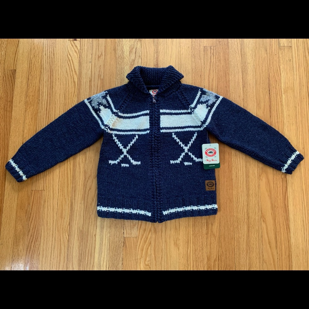 NWT Roots by Mary Maxim Rink Sweater Curling Sweater Cardigan Jacket